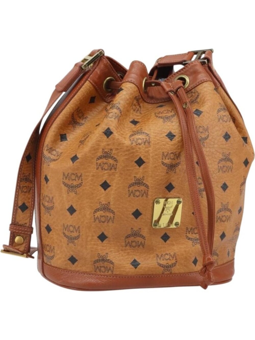 MCM Vicetos Logogram Shoulder Bag PVC Leather Brown Gold